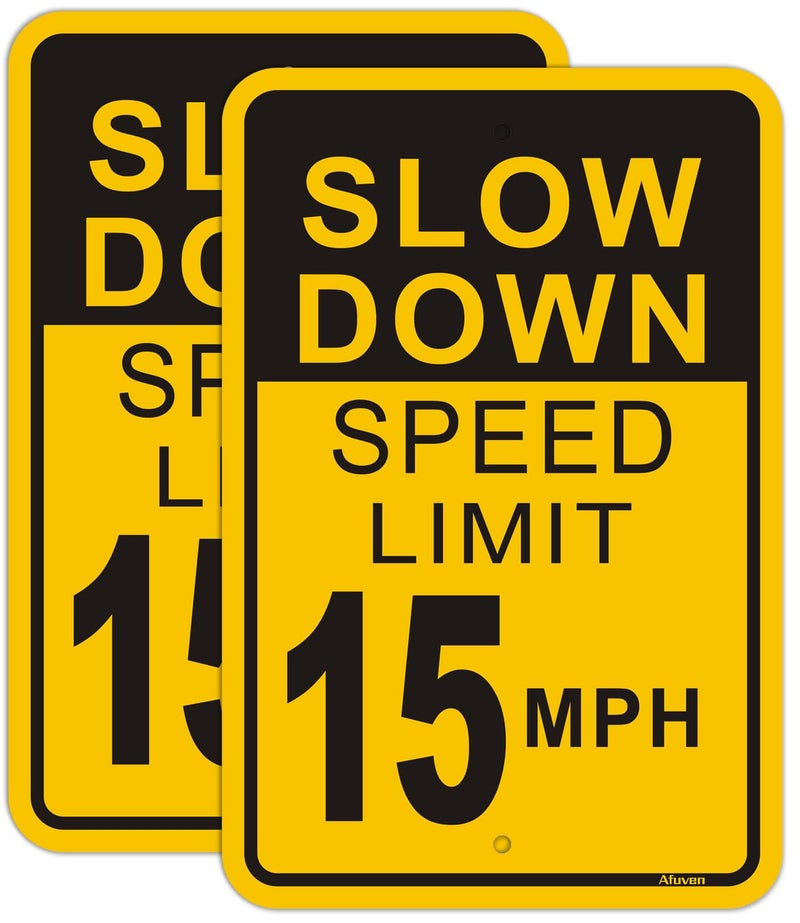 Afuven Slow Down Speed Limit 15 MPH Sign 2 Pack Metal Reflective 15MPH Signs Slow Traffic Signs 12" x 18" Rust Free Aluminum Easy Mounting Outdoor Use Waterproof Sturdy - Image 1